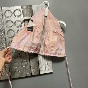 Petite Marble Print Halterneck Denim Bralet